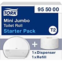 Tork 955000 Kit de inicio 1 x Dispensador mini de papel higiénico Jumbo + 1 x Recambio - Compatible con el sistema T2…